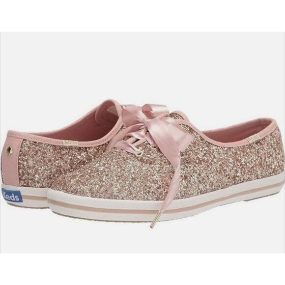 KATE SPADE NEW YORK Keds X Champion Glitter Sneakers In Rose Gold Size 8.5 - Picture 3 of 10
